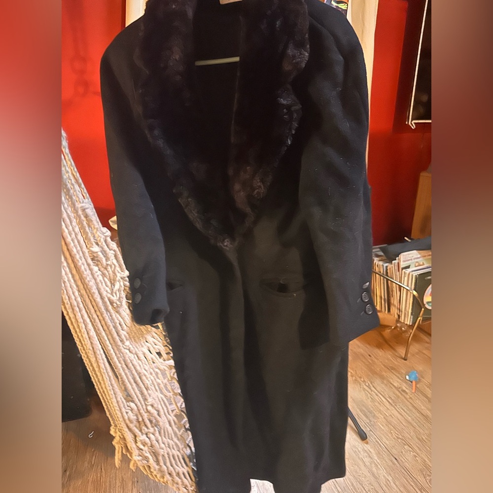 Elegant Black Fur-Trimmed Coat